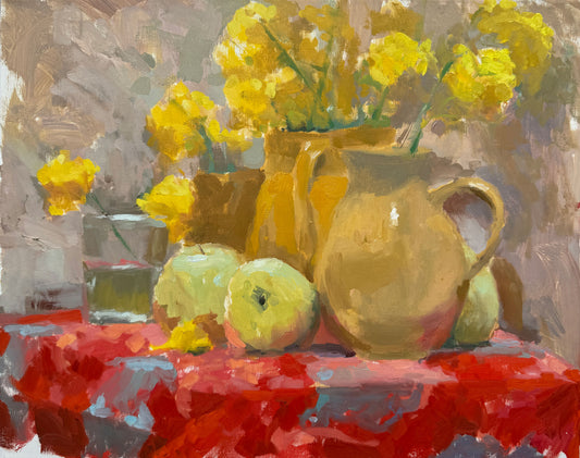 Apples and yellow lilacs