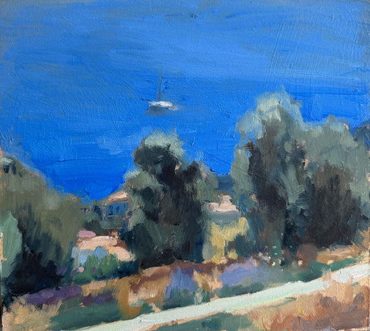 Cobalt sea, lone boat