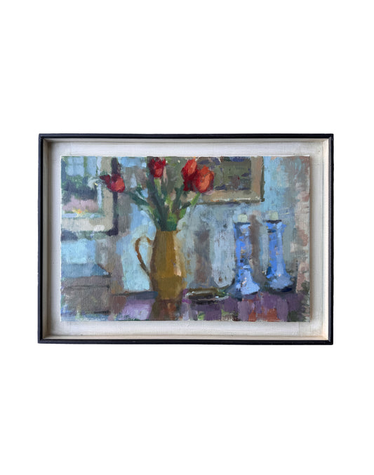 Red tulips in low light